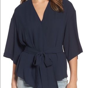 Trouve | Navy Blue Wrap Kimono Blouse